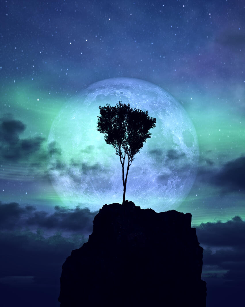 Beautiful Nights • my first day experimenting with 3D moons. This little experiment ended up having the biggest impact on my future art direction.